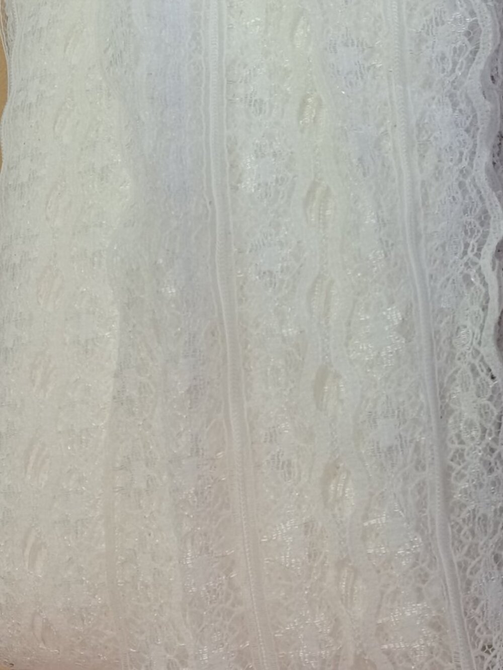 27 meters x 3 3/4 inches of brand-new, non-stretch vintage white lace ribbon